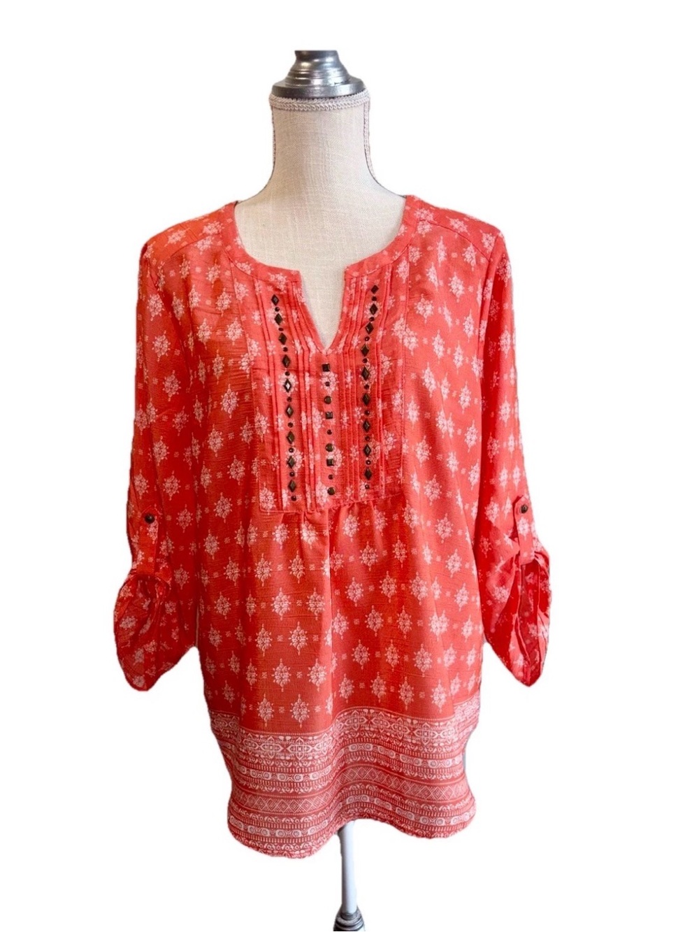 Kim Rogers Coral Printed Peasant Tunic